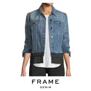 Frame Denim Jacket Button Front Black Fringe Embelishment Size Small